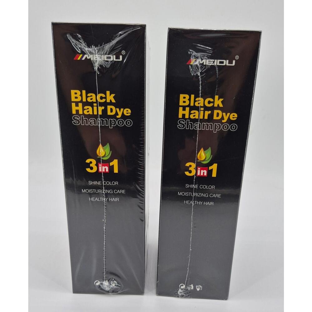 Meidu Black Hair Dye Shampoo 3 in 1 Natural Black‎ Ginseng 500ml Lot of 2 New - Picture 3 of 4